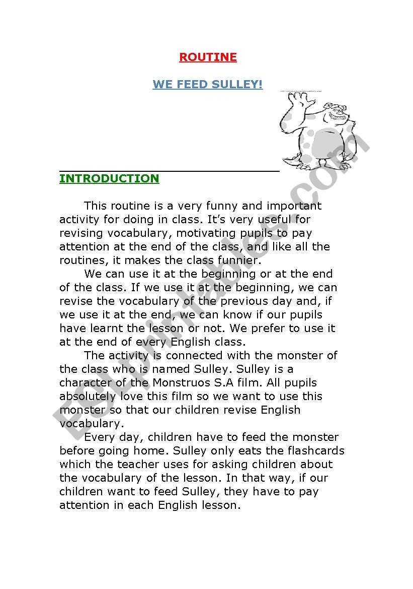 Routine: We feed Sulley! worksheet