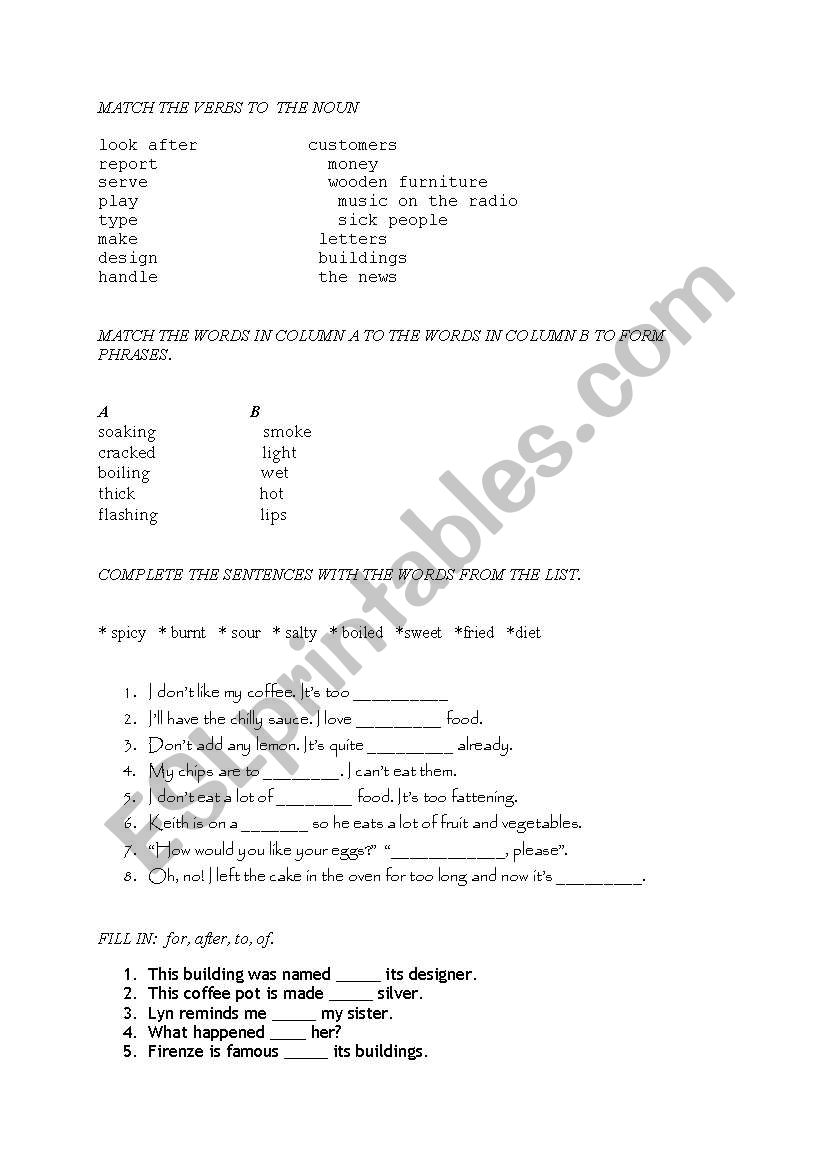 various worksheet