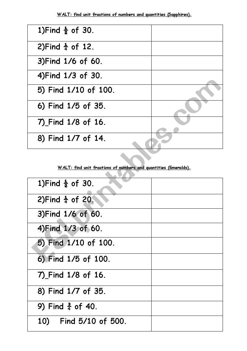 Fraction Problems worksheet