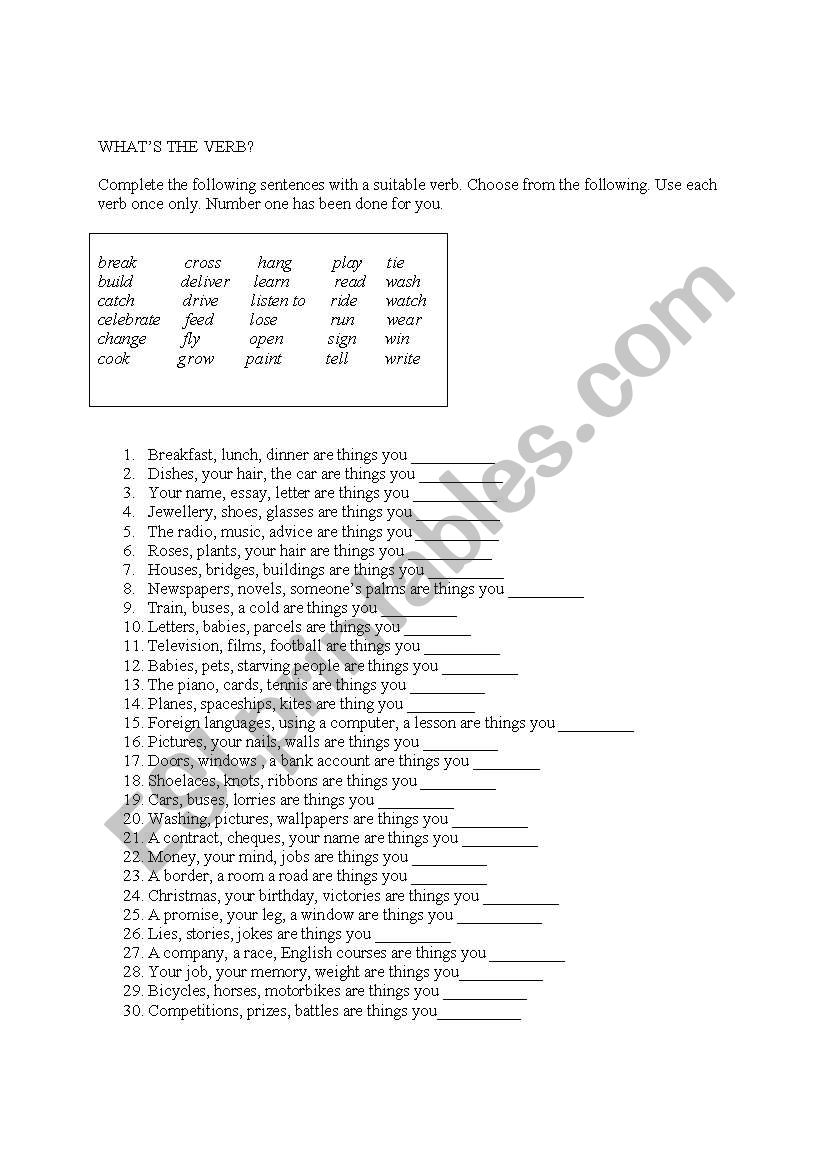 Whats the verb? worksheet