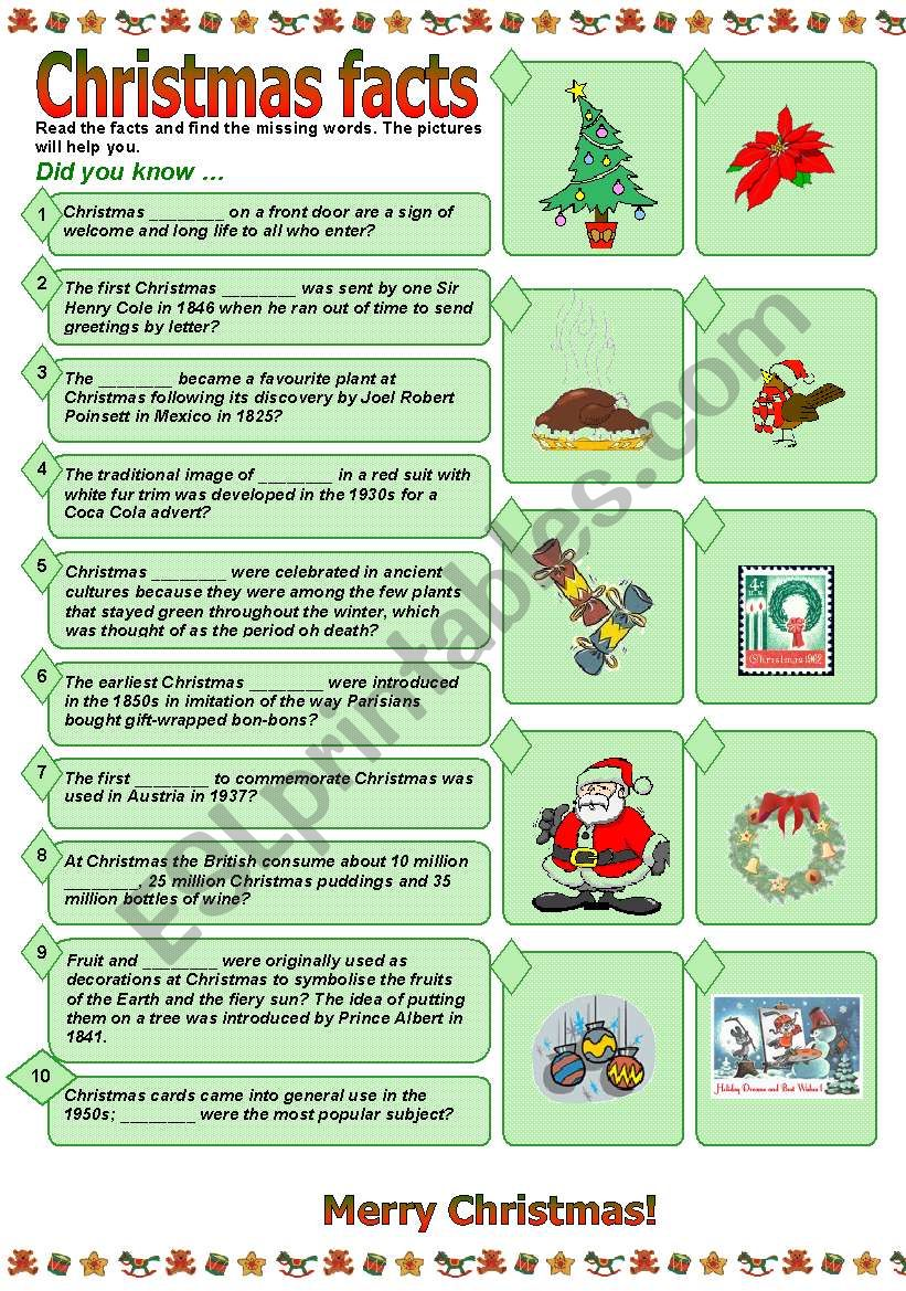 Christmas facts worksheet