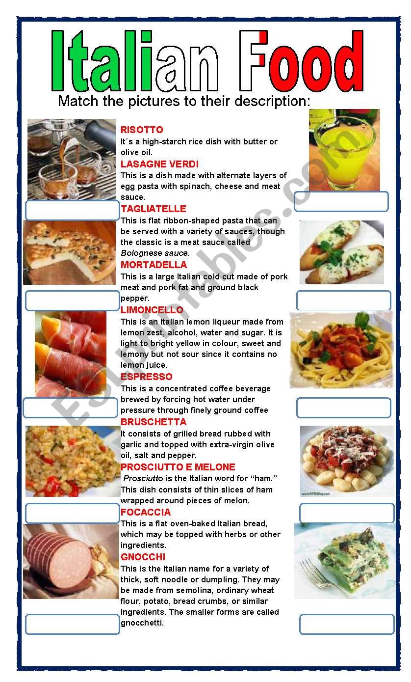 italian food menu in english