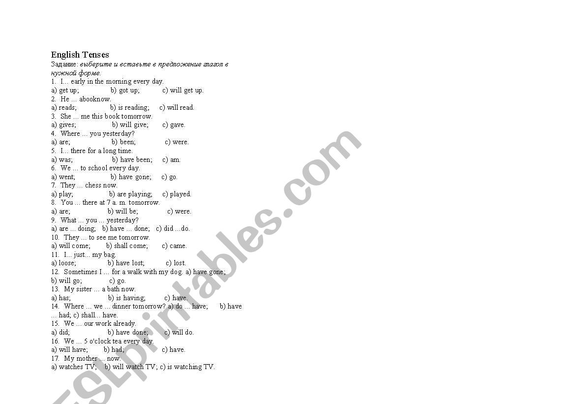 english tenses worksheet