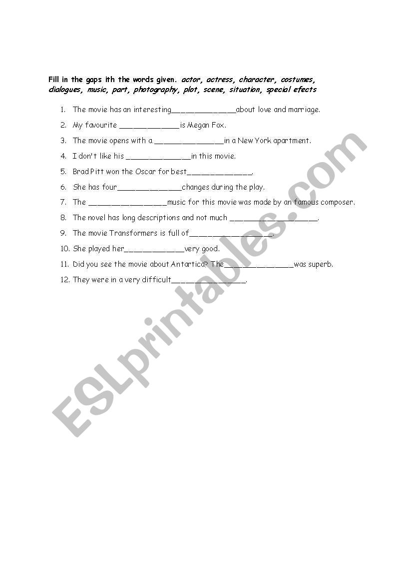 Movie vocabulary worksheet