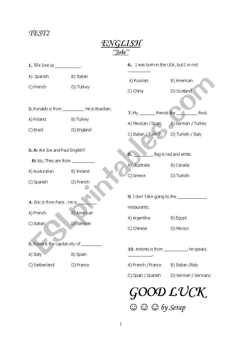  Countries&Nationalities worksheet