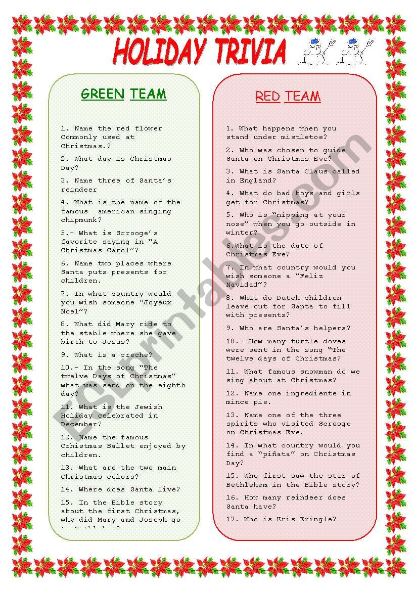 Holiday Trivia worksheet