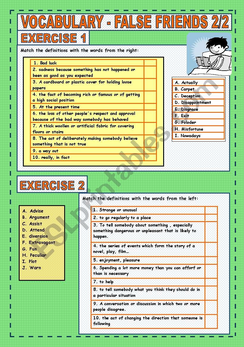 FALSE FRIENDS VOCABULARY worksheet