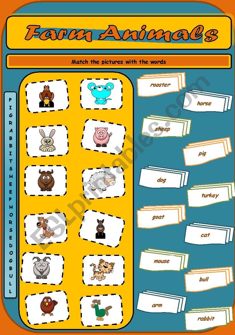 Farm Animals Matching worksheet