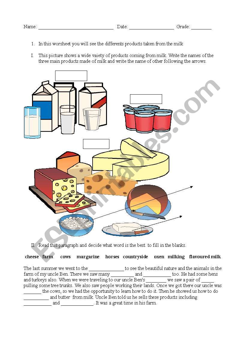 Farm products worksheet