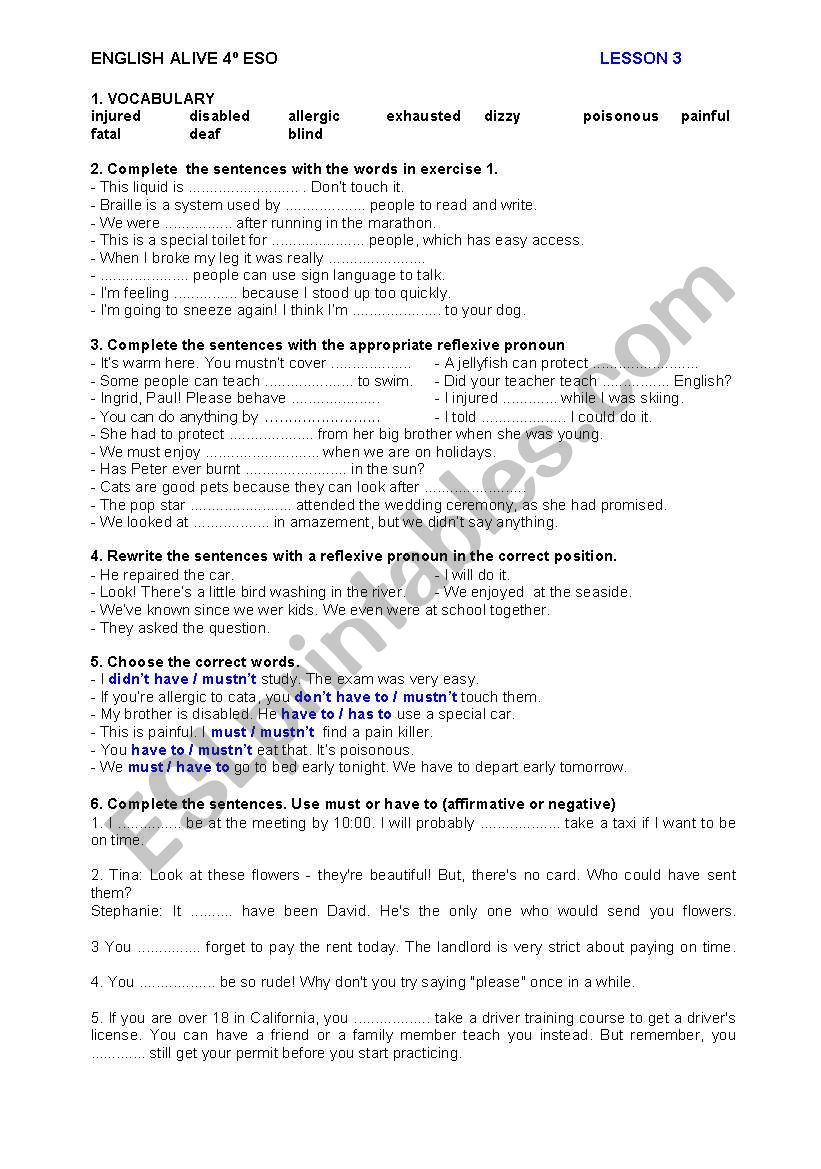 ENGLISH ALIVE 4 ESO - PRACTICE TEST - UNIT 3