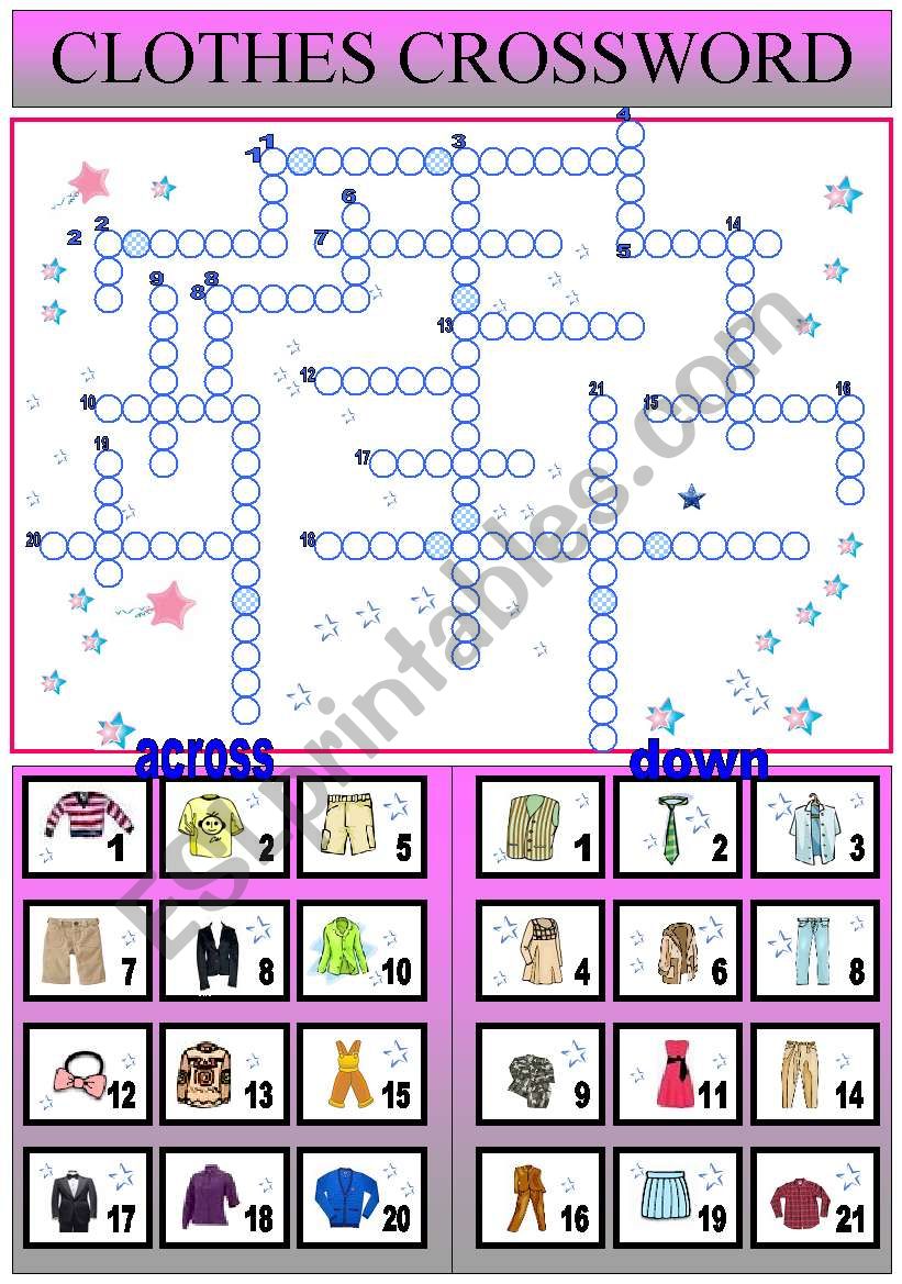 clothes crossword worksheet