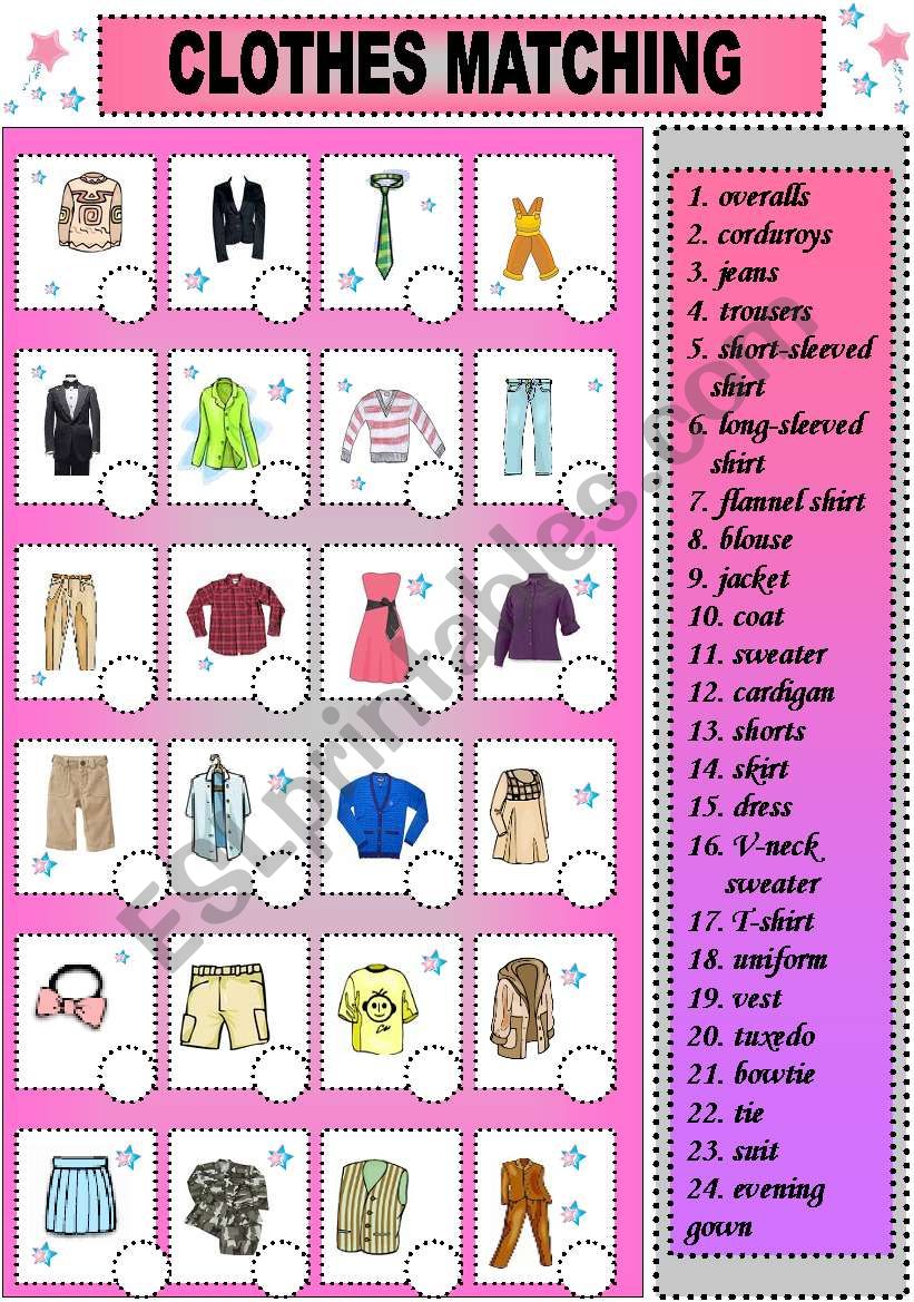 clothes matching worksheet