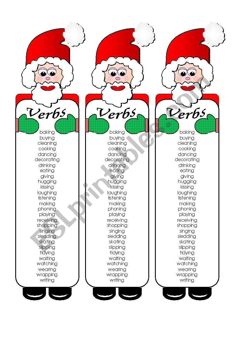 Silly Santa Verb Bookmarks  worksheet