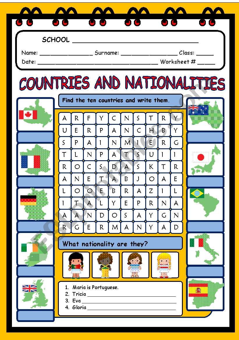 COUNTRIES AND NATIONALITIES worksheet