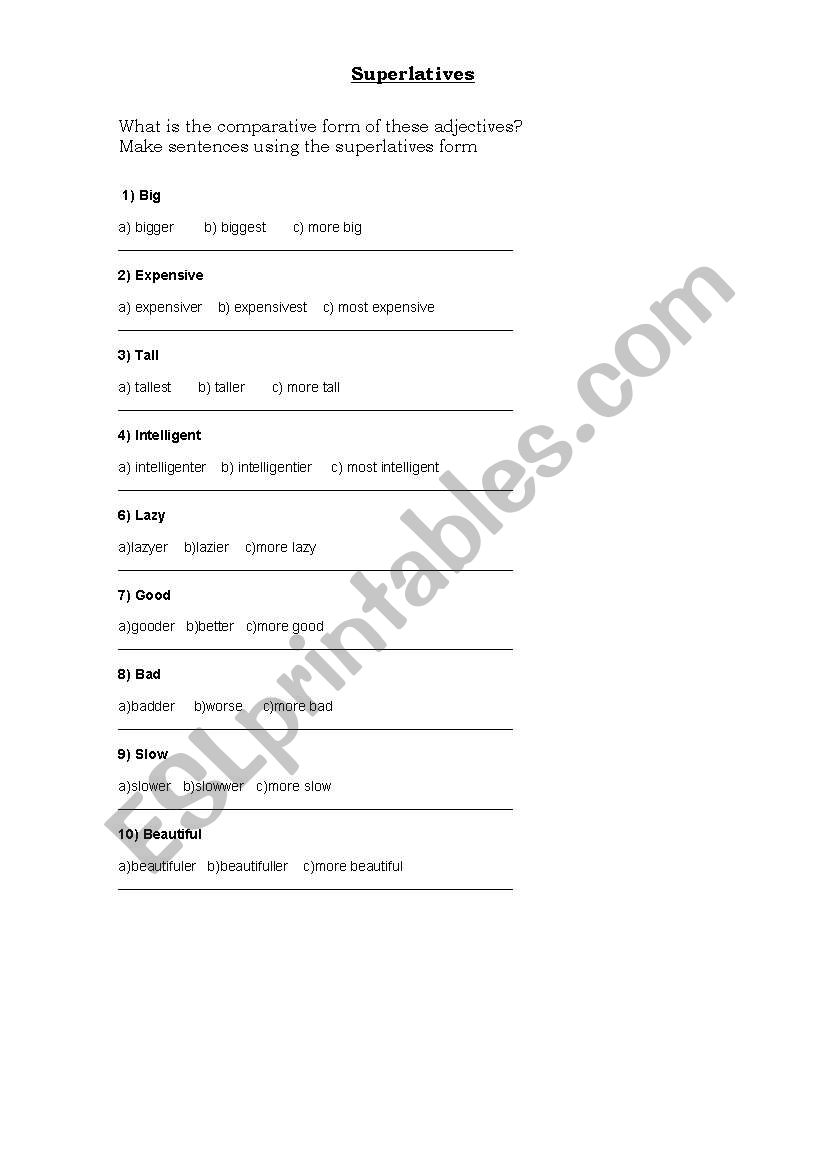 superlatives worksheet