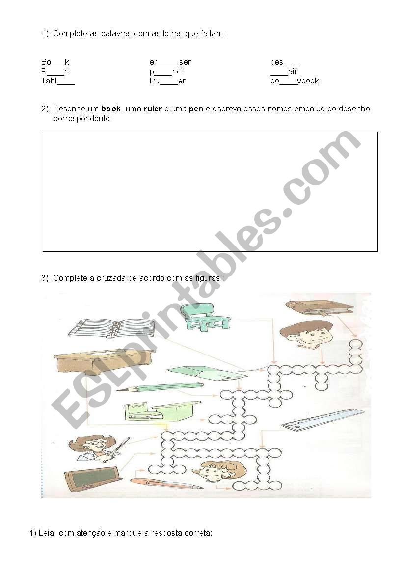 School objests worksheet