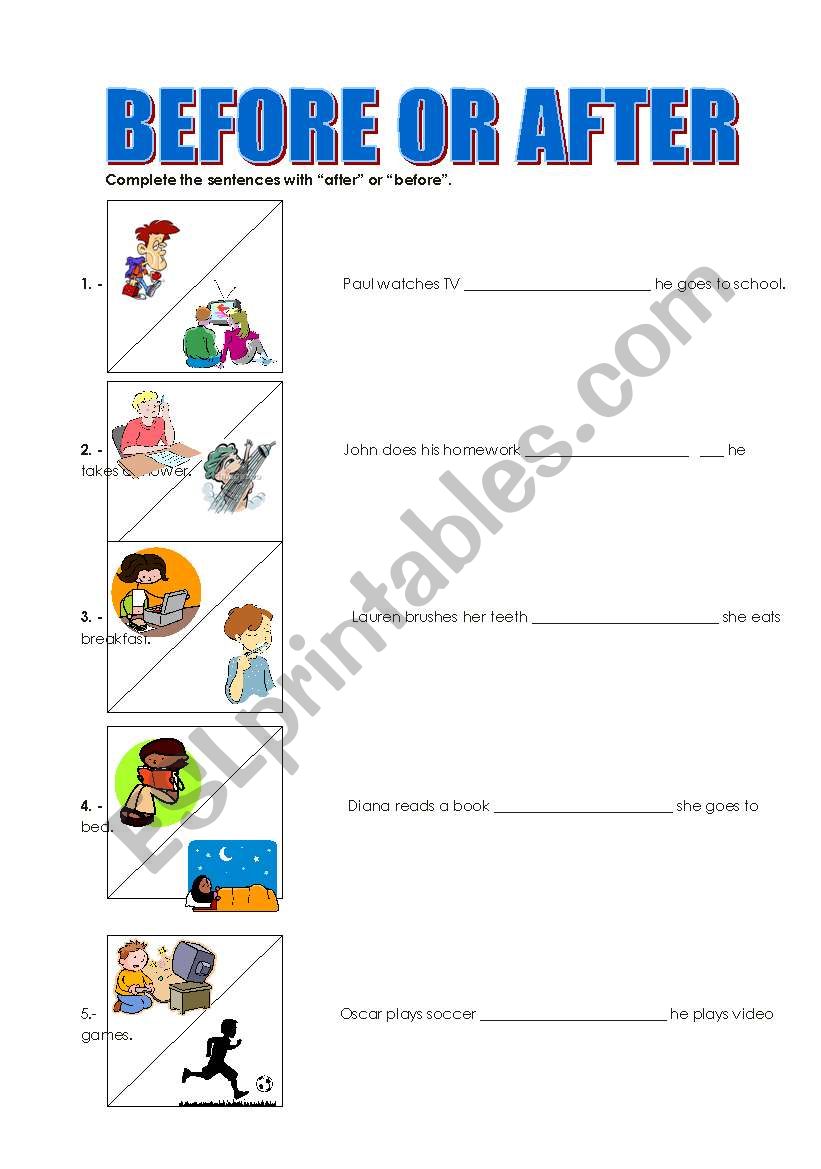 BEFORE OR AFTER worksheet