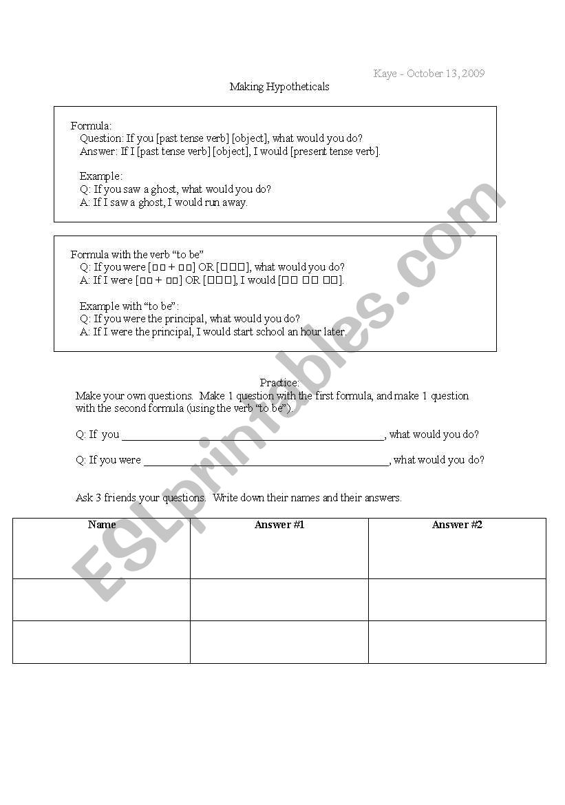 Asking and Answering Hypotheticals (conditional)