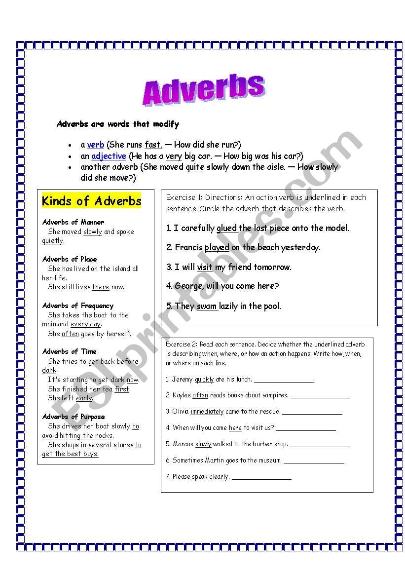 Adverbs worksheet