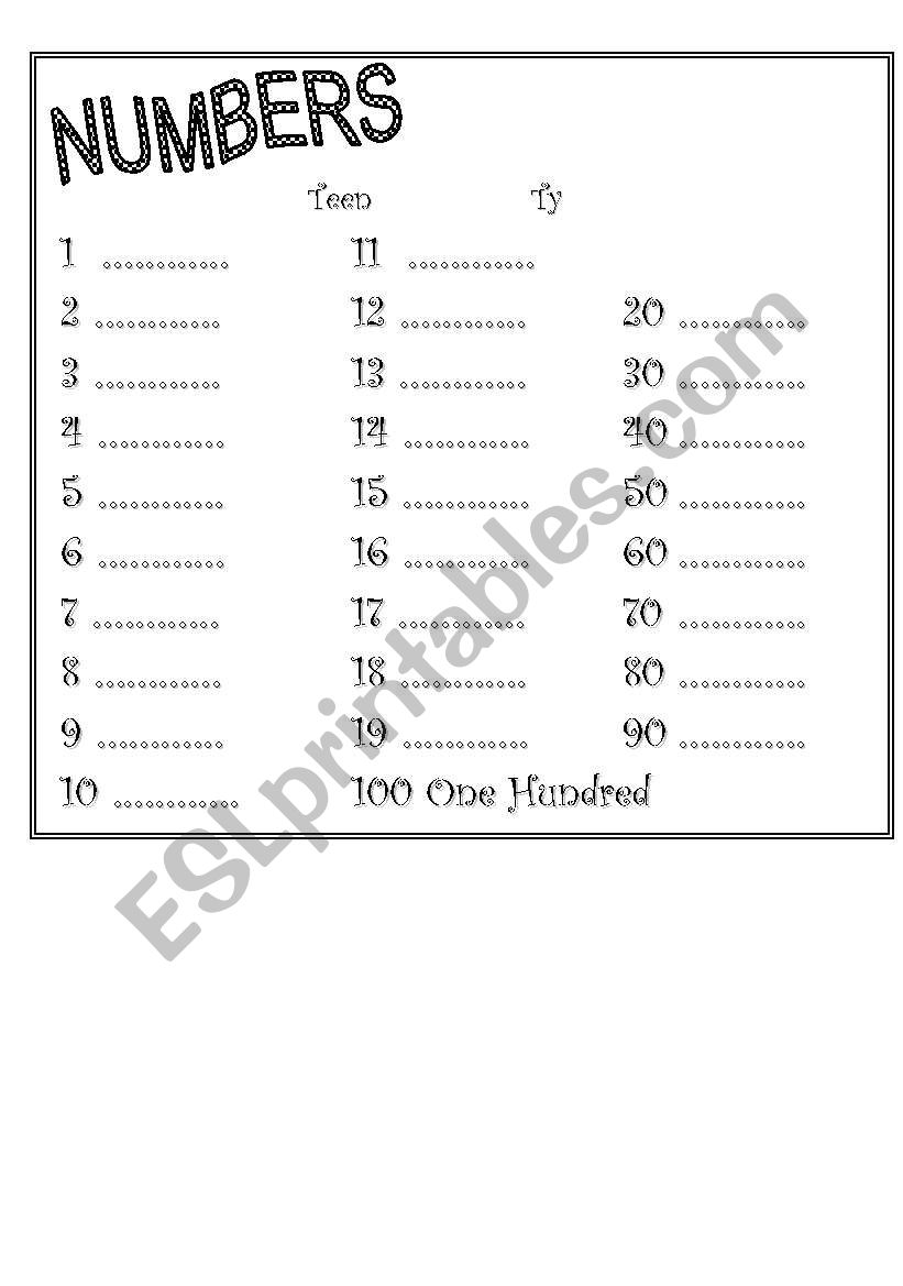 Numbers 1-100 worksheet