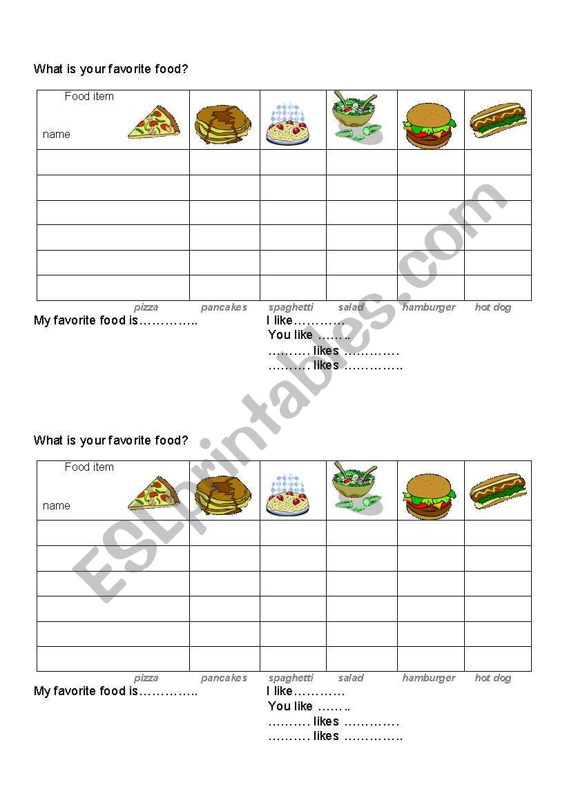 Waht is your favorite food? worksheet