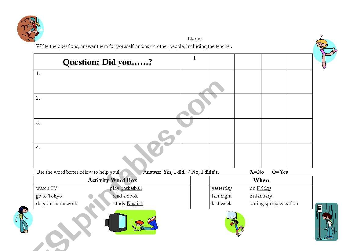What did you do?  Did you...? worksheet