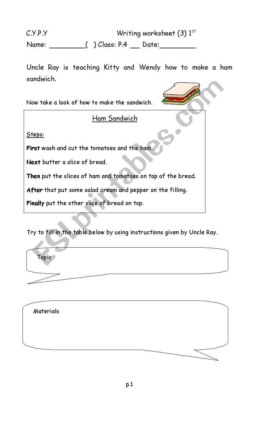 recipe worksheet