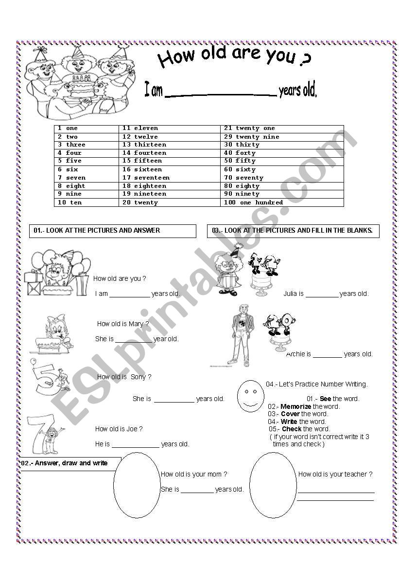 How old are you ? worksheet