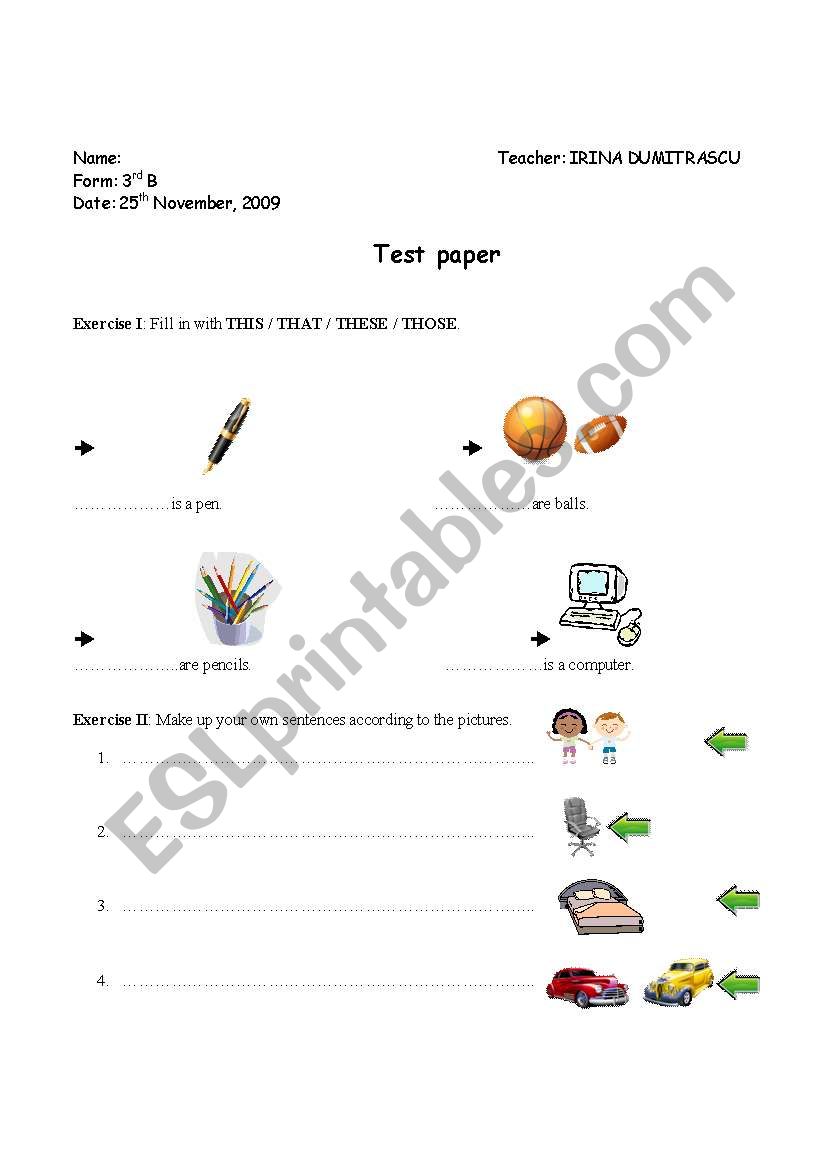 THIS - THAT - THESE - THOSE worksheet