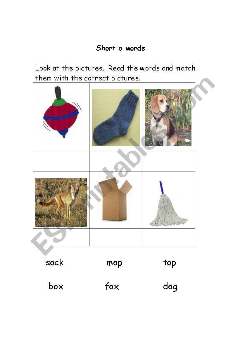 Short o words worksheet