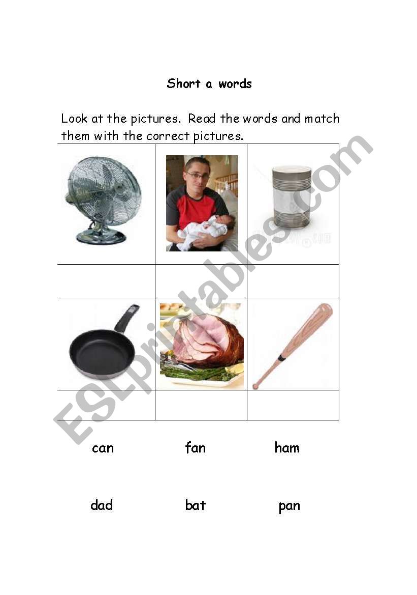 Short a words worksheet