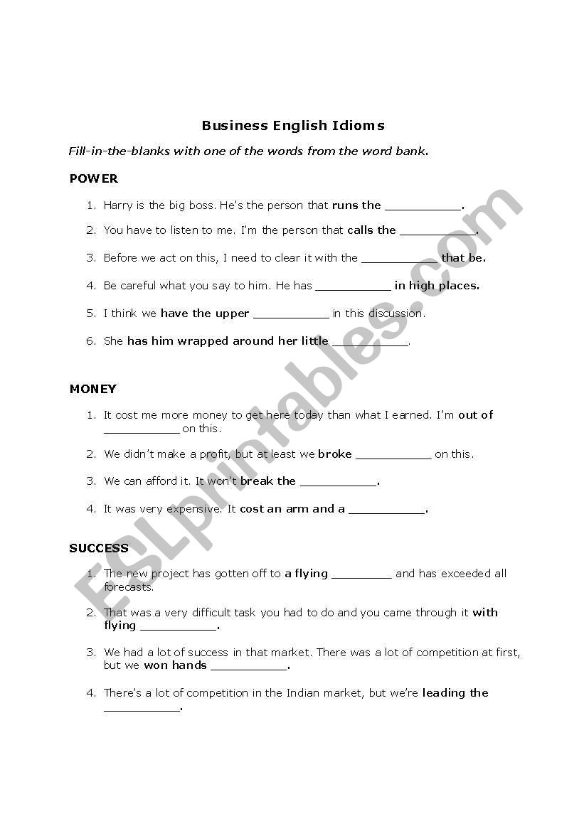 Business English Idioms worksheet