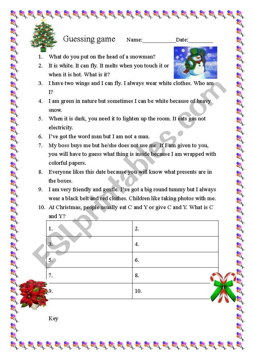 Christmas riddle worksheet