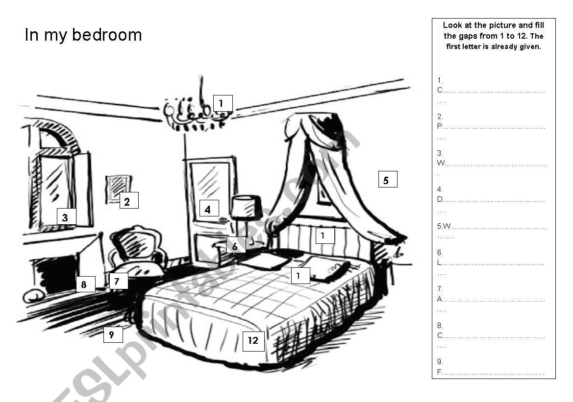 In my bedroom worksheet