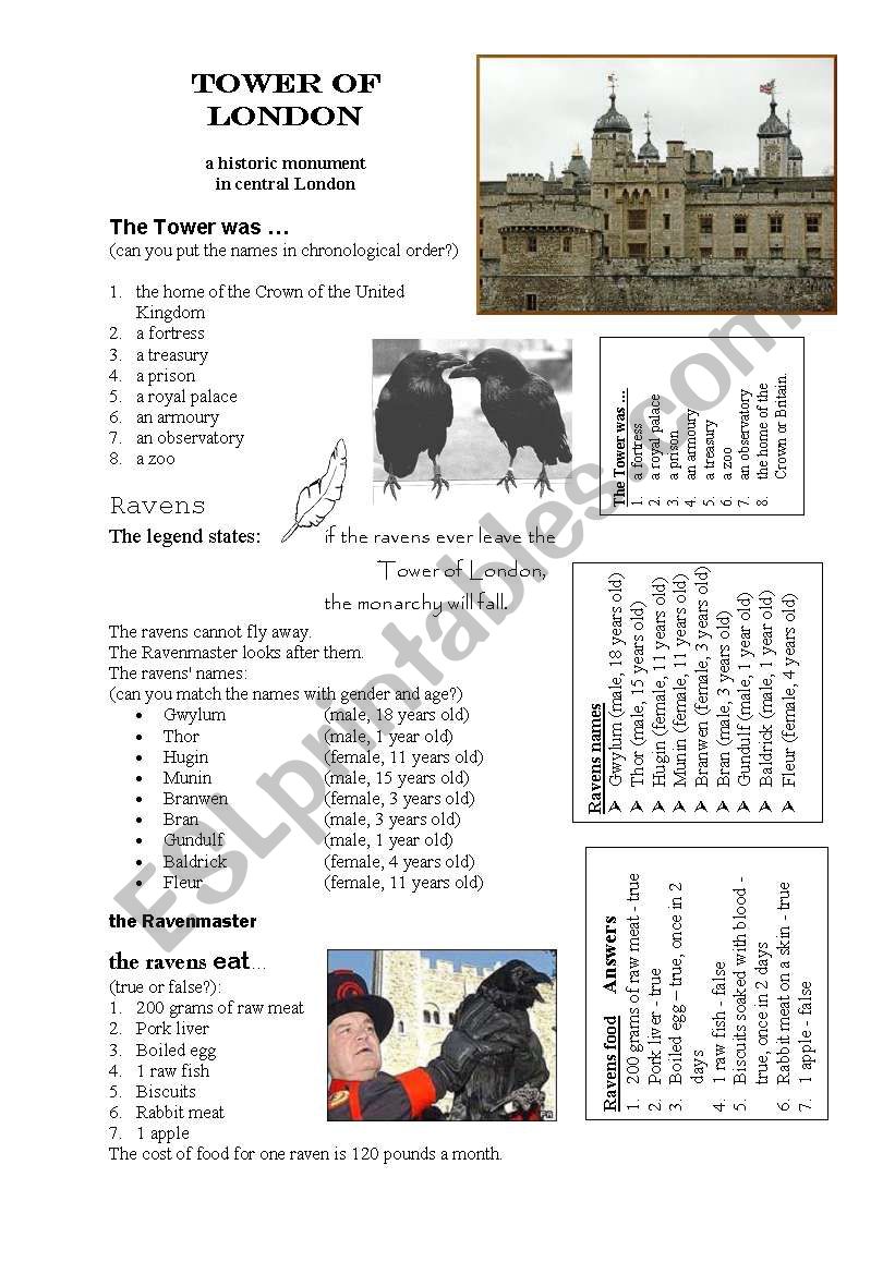 tower of london worksheet