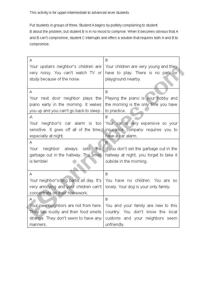 Bad Neighbor Mediation Role Play