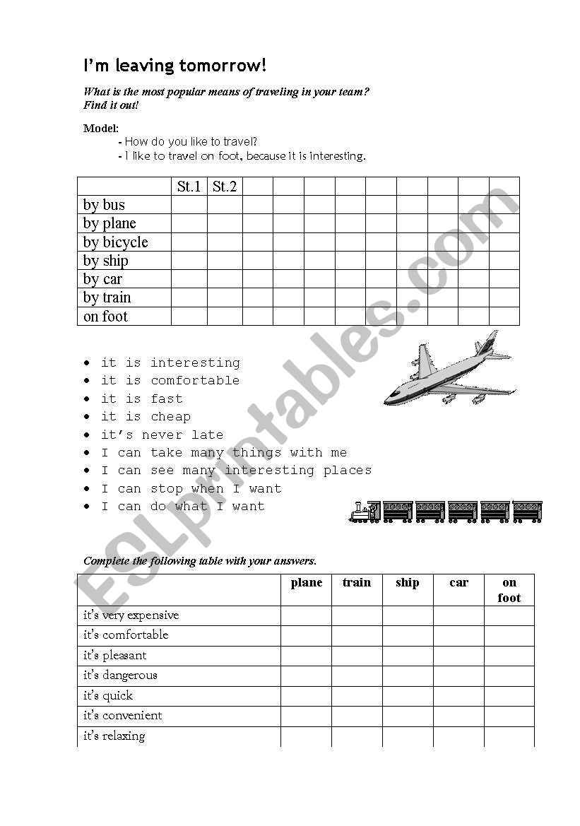 travelling worksheet