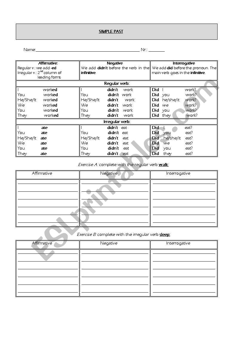 SIMPLE PAST worksheet