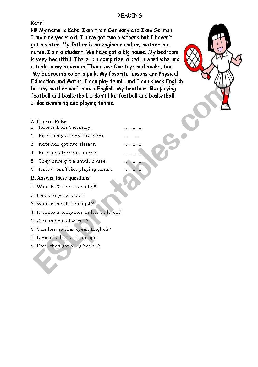 Reading Activity for elementary