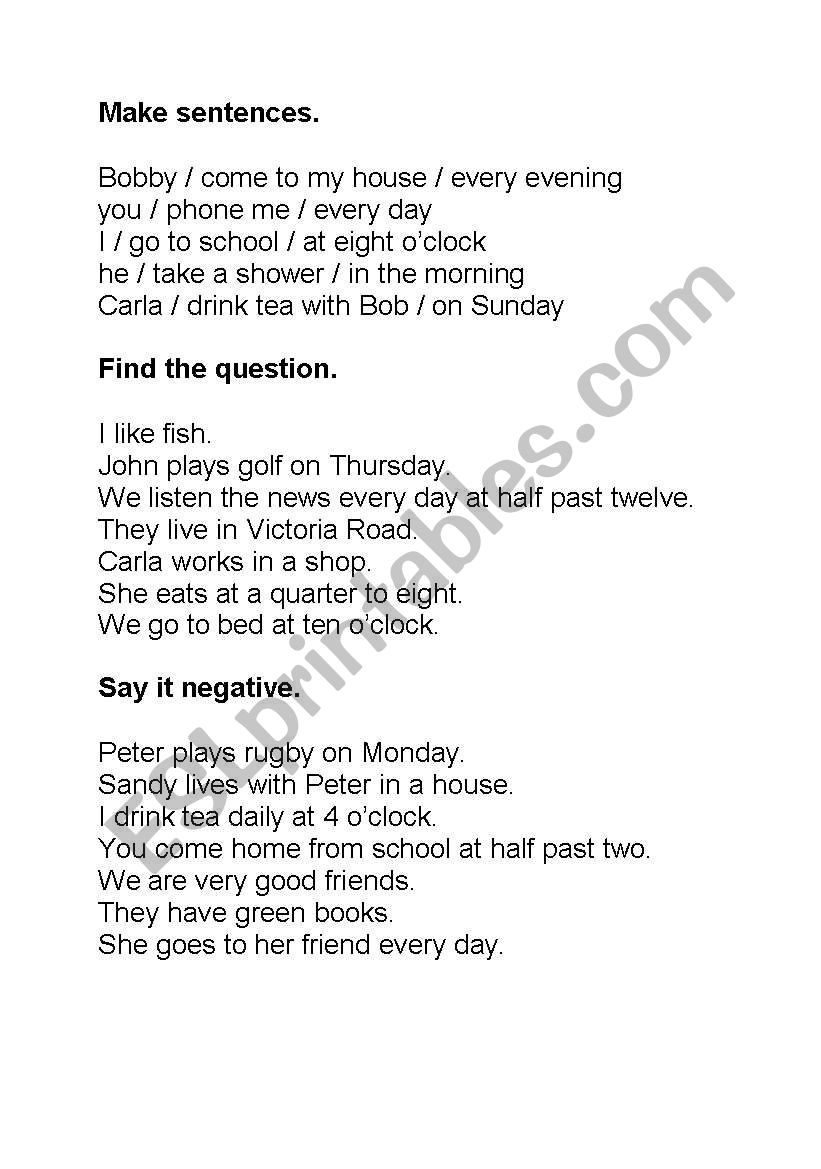 Drill present simple worksheet