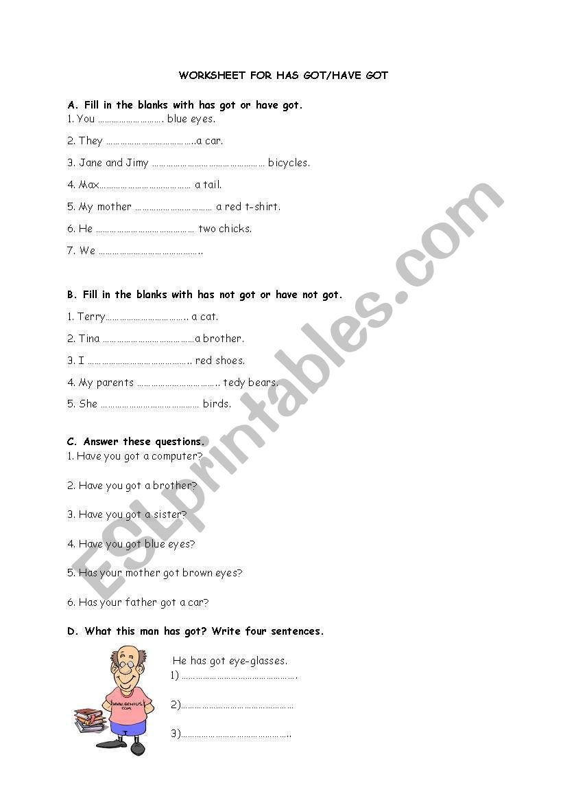 Worksheet For have got/has got