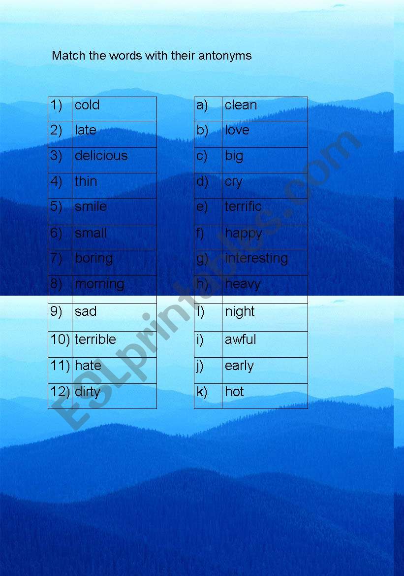 antonyms  worksheet