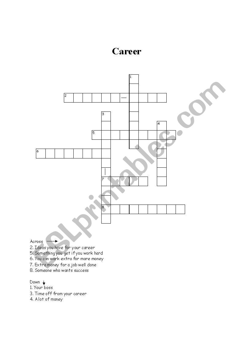 Career Crossword Puzzle worksheet