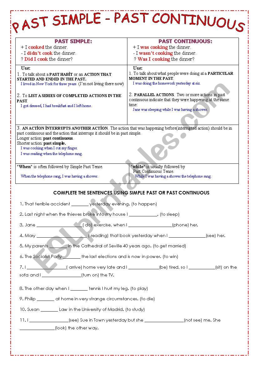 PAST SIMPLE PAST CONTINUOUS worksheet