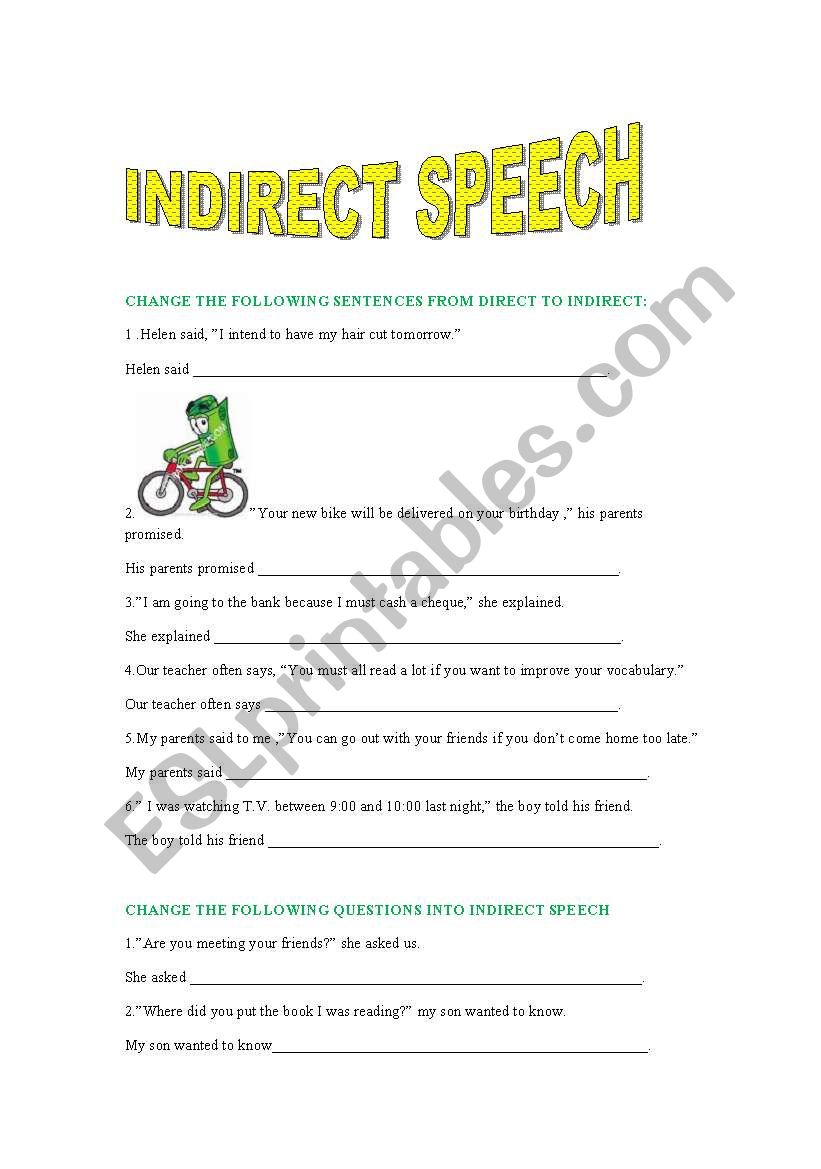 indirect/reported  speech (2pages)