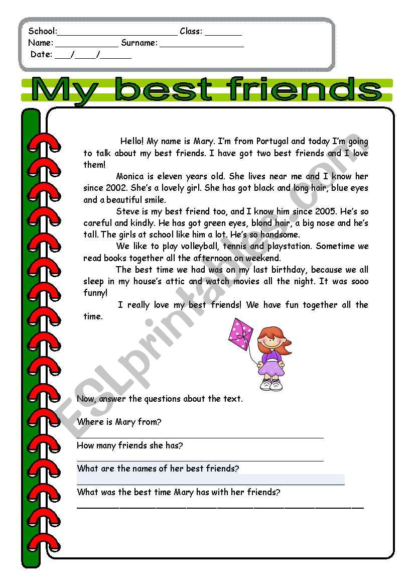 My best friend worksheet