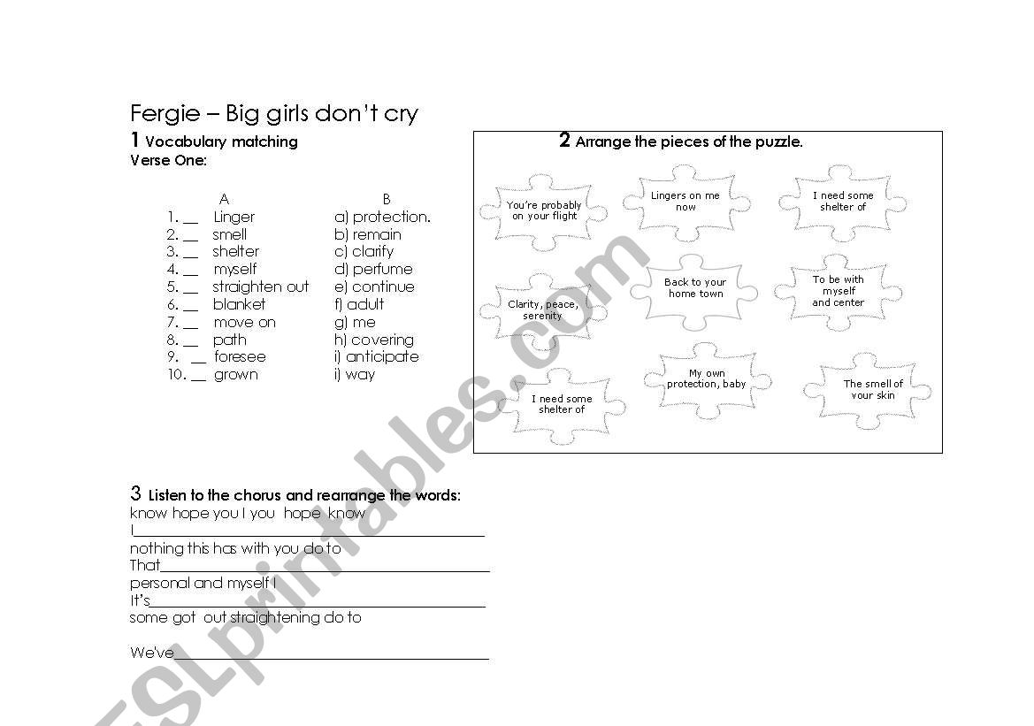 big girls dont cry worksheet