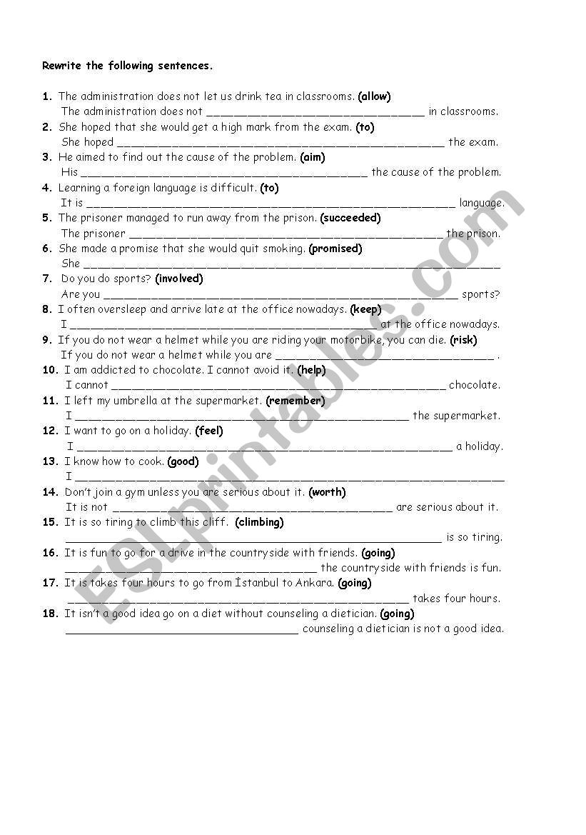 gerund-infinitive rewrite exercise