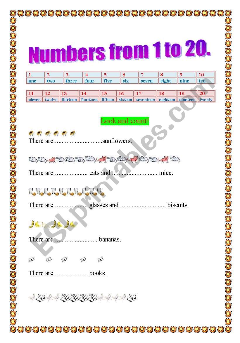 numbers  from 1 to 20 (2 pages)