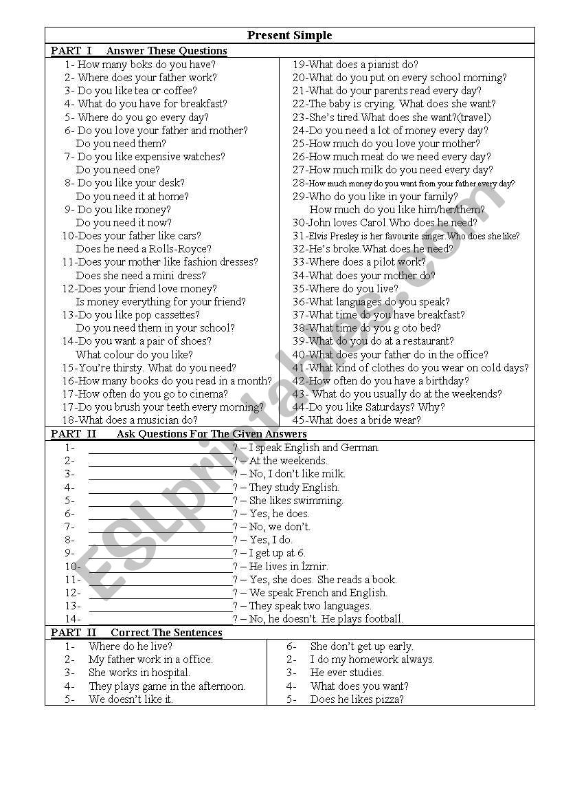 Present Simple  worksheet